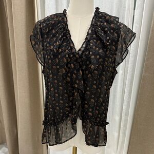 Mango Floral Sheer Blouse with Transparent Back – Size S